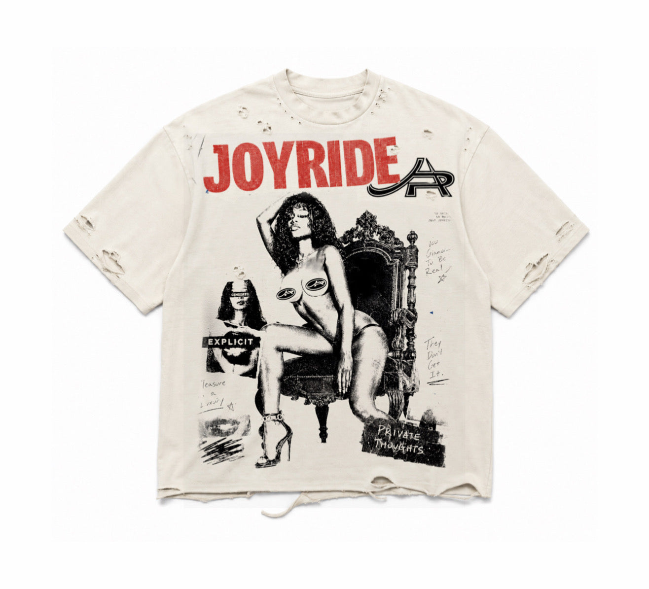 “PRIVATE THOUGHTS” DISTRESSED T-SHIRT