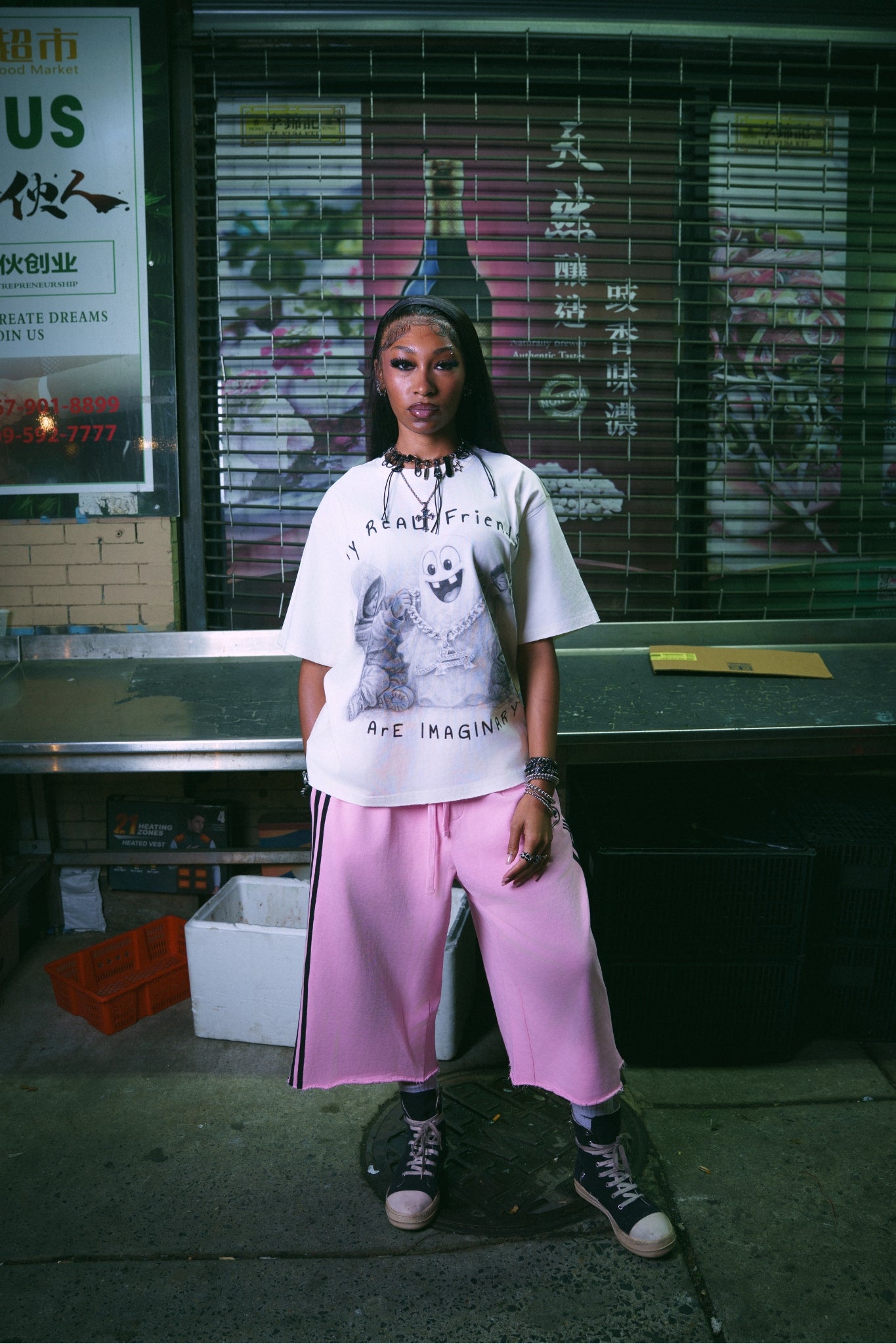 L.PINK LONG 3 STRIPE SHORTS